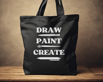 Draw Paint Create Canvas Tote Bag, Artist Student Gift