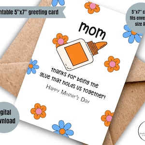 Cartão engraçado para imprimir para o dia das mães, mãe digital, obrigado por ser a cola que nos mantém unidos, cartão de grupo, acesso instantâneo, cartão fofo para mãe