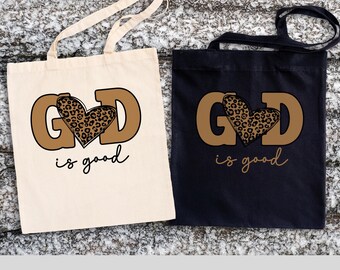 God Is Good Canvas Tote Bag | Leopard Heart Faith Carryall