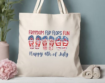 Fjärde juli-tygväska frihetsväska patriotisk väska självständighetsdagen-tygväska canvas flip-flops rolig frihetsväska vardaglig patriotisk tygväska strandväska