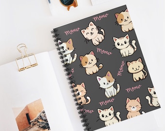 Cat Meow Pattern Spiral Notebook, Cat Mom Gift