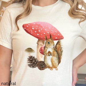 Cottage core style mushroom squirrel tshirt nature lovers tee gift idea outdoors lover tshirt wildlife enthusiast vintage shirt squirrel Natural