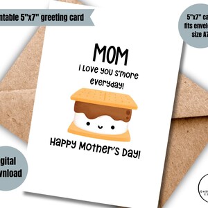 Cartão digital para imprimir com s'more para o dia das mães "mãe, eu te amo com s'more todos os dias", cartão de mãe do marido e dos filhos, saudação minimalista e fofa para o dia das mães