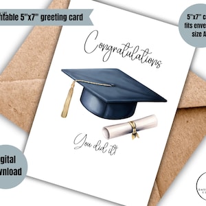 imprimable félicitations vous l'avez fait carte de remise des diplômes téléchargement numérique casquette des diplômés et voeux de diplôme accès instantané multi-usage tout diplômé
