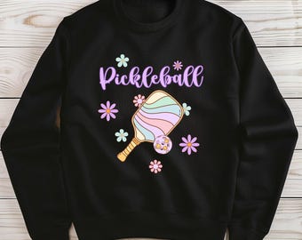 Retro Pickleball Crewneck Sweatshirt Vintage inspired floral pickleball paddle sweater women gift idea birthday retirement pickleball top