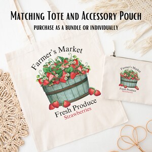 strawberry canvas tote and accessory pouch strawberry gift idea strawberry lovers pouch and bag spring strawberry tote and pouch bundle gift