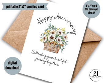 Anniversary card for couple happy digital download printable card