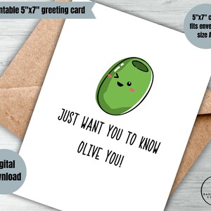 Tarjeta de amor con un juego de palabras digital "Solo quiero que sepas que soy Olive" Tarjeta imprimible con "Pensando en ti" Tarjeta de descarga instantánea "Te amo" Tarjeta de San Valentín para un amigo