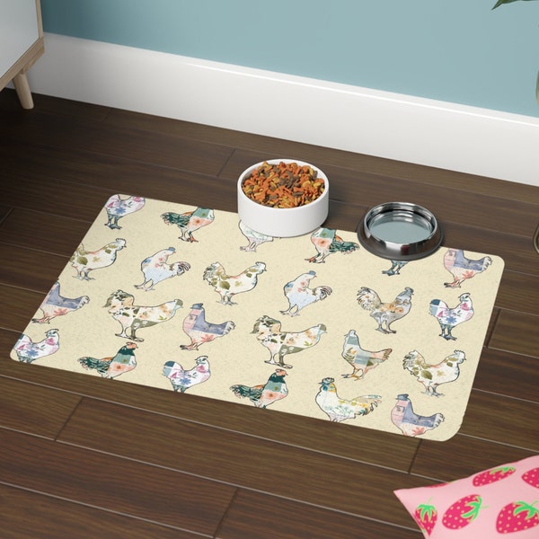 custom farm decor pet food mat vintage floral chicken personalized pet food mat dog cat owner gift idea new pet placemat customized pet mat