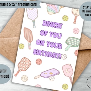 printable pickleball birthday card Dinkin of you on your birthday instant download card pickleball lovers digital greeting card funny dinkin
