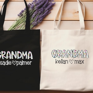 Custom Grandma tote bag personalized grandma floral tote mother&#39;s day gift idea new grandma birthday reusable canvas bag grandmother gift
