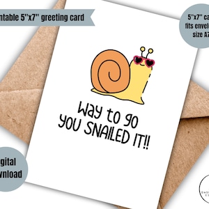 carte numérique de félicitations punny « chemin parcouru, vous l'avez escargot » carte imprimable remise des diplômes, célébration fier de vous carte de voeux numérique
