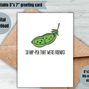 Carte d'amitié numérique Punny si heureux que nous sommes amis carte imprimable carte à téléchargement immédiat pour un ami pensant à vous pois dans une cosse
