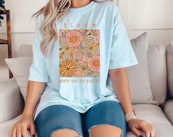 Retro Flower Comfort Colors Shirt, 1970er Jahre Floral Tee