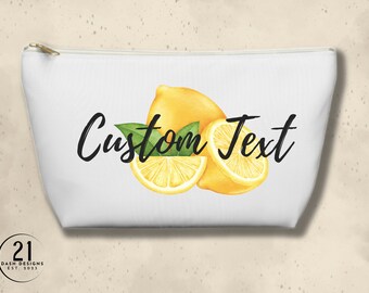 Personalized lemons accessory pouch bridesmaids gift idea graduation for her mother's day birthday custom lemon pattern bag everyday pouch