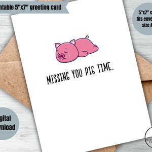 cartão comemorativo digital com saudades de você porco tempo download instantâneo cartão com saudades para impressão pensando em você cartão punny cartão digital amigo