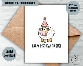 Divertente biglietto di auguri di compleanno a forma di pecora: design "Punny Ewe" (download digitale)
