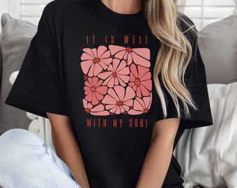 Christelijk T-shirt met comfortabele kleuren, religieus T-shirt met boho-bloemen