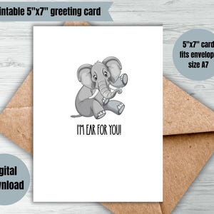 Cartão digital pensando em você, sou ouvido para você, elefante, download digital, design de cartão minimalista em branco dentro só porque