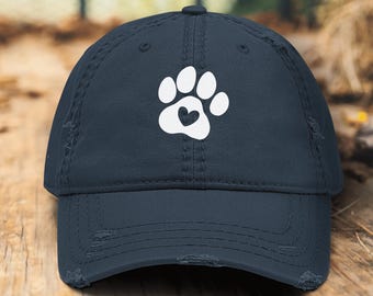 Distressed Paw Print Embroidered Hat – Pet Lover Cap