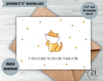 Cat Get Well Card, Funny Cone Design (Digital Download)
