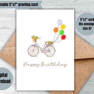 carte d'anniversaire numérique imprimable ballon vélo carte joyeux anniversaire dames vélo carte d'anniversaire maman soeur fille téléchargement immédiat