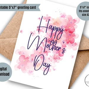 printable floral mother's day card digital happy mother's day card watercolor floral card instant access mom card for mom, grandma, friend
