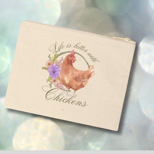 Chicken Accessory Pouch: Farm Life Cotton Canvas Zipper Wristlet