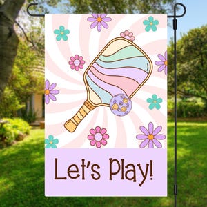 personalized retro rainbow pickleball paddle with floral background house flag custom hippie inspired pickleball garden flag outdoor decor