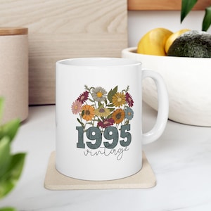 1995 Vintage wildflower Ceramic Mug Cute floral Coffee Cup 30th birthday flower design mother&#39;s day milestone birthday gift friend woman mom