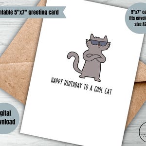 cartão digital de feliz aniversário para um gato legal cartão de aniversário engraçado para impressão cartão de aniversário de gato acesso instantâneo cartão de aniversário para amigo, filho, colega de trabalho cartão mínimo