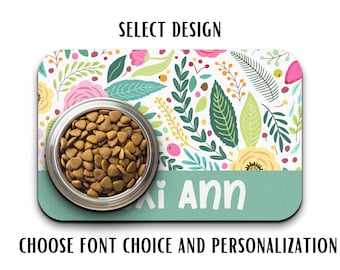 Personalized Pet Food Mat: Floral Design, Custom Name Placemat