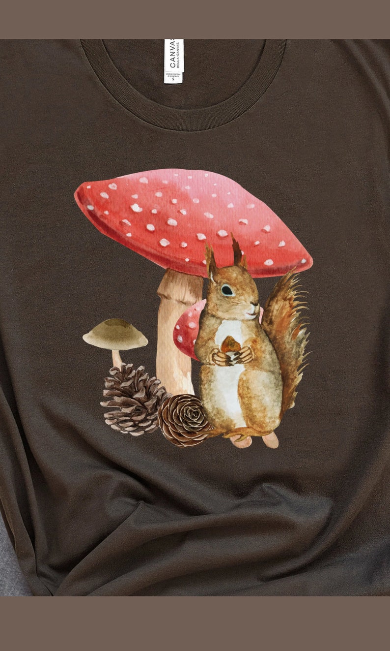 Cottage core style mushroom squirrel tshirt nature lovers tee gift idea outdoors lover tshirt wildlife enthusiast vintage shirt squirrel image 10