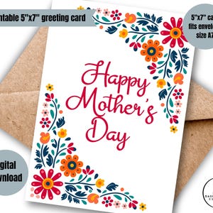 printable happy mother's day card digital floral border mother's day greeting generic mother's day card for mom, grandma, friend, coworker