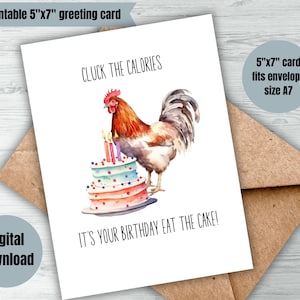 Digitaler Download Geburtstagskarte Huhn Geburtstagsgruß Karte Geburtstagskuchen süße Karte Huhn Liebhaber Geburtstag digitale Karte Glucken die Kalorien