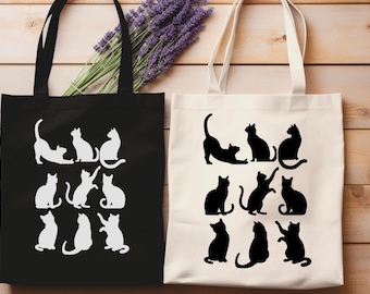 Cat Silhouettes Tote Bag - Cotton Canvas Grocery Bag