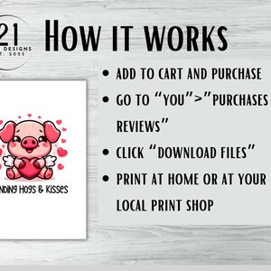 Digital Valentine Card Sending Hogs and Kisses Printable Greeting Card ...