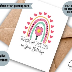printable pickleball &quot;serving up some love on your birthday&quot; greeting card digital pickleball birthday card instant access greeting