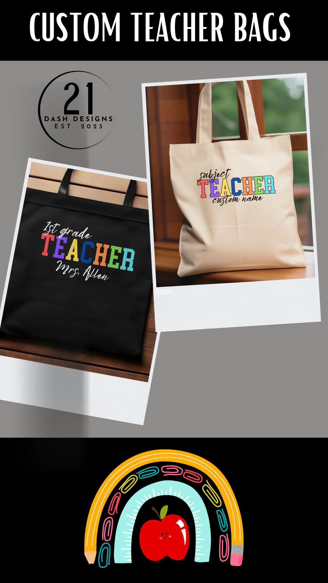 Personalized Teacher Tote Bag, Custom Name Gift - Etsy