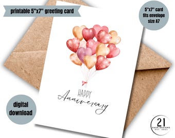 happy anniversary minimalist digital card heart balloons blank inside