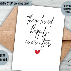 digitale trouwkaart "en ze leefden nog lang en gelukkig" minimalistische kaart voor paar afdrukbare trouwkaart huwelijk gefeliciteerd kaart