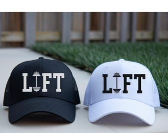 LIFT barbell graphic Foam Trucker Hat | Weightlifting gym trucker cap