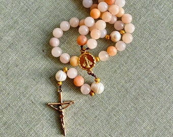 Catholic Rosary Pink Beads with Pearls