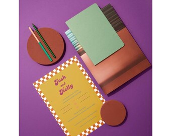 Retro Wedding Bundle Editable Template | 70s Groovy Wedding Invitation, Save the Date, RSVP, Printable Boho Wedding Set | Templett Canva
