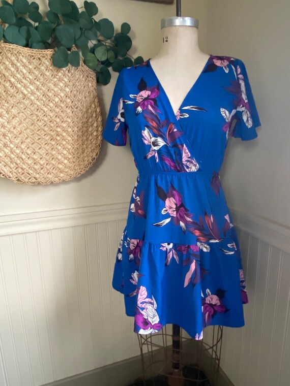 Vibrant Blue Small Floral Dress / Tropical Vacati… - image 1