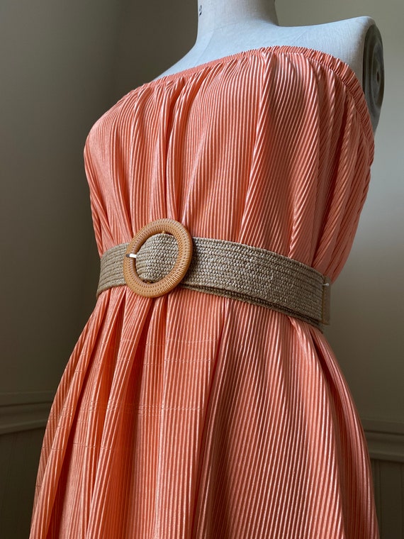 Vintage Coral Maxi Dress / Mod Strapless Dress / … - image 5