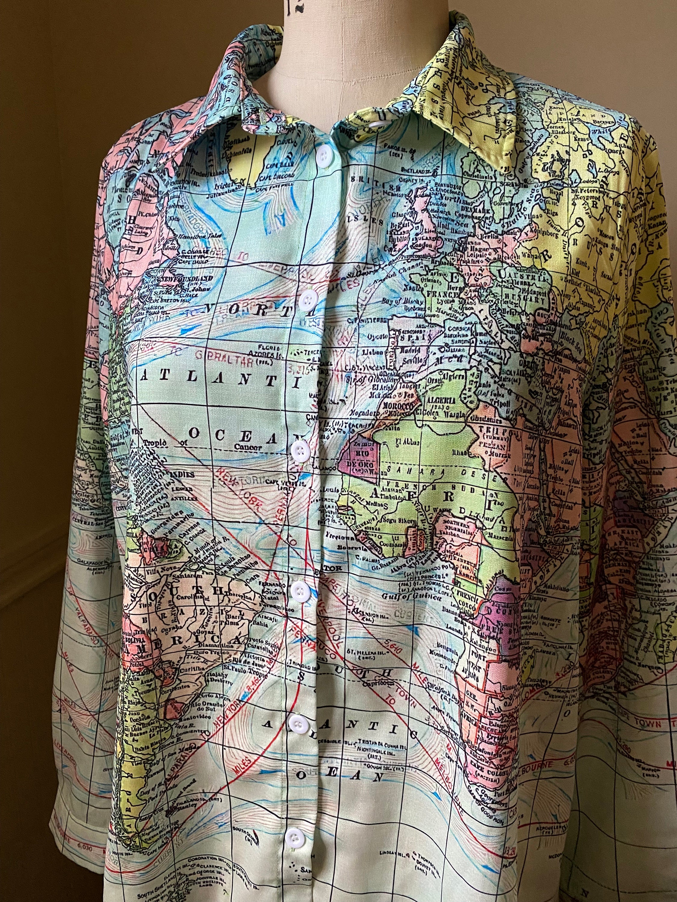 LFEOOST Women's World Map Print Tops Fashion Casual Long Sleeve Button Down  Lapel Shirts Loose Fitted T-Shirts Blouses Blue at  Women's Clothing  store