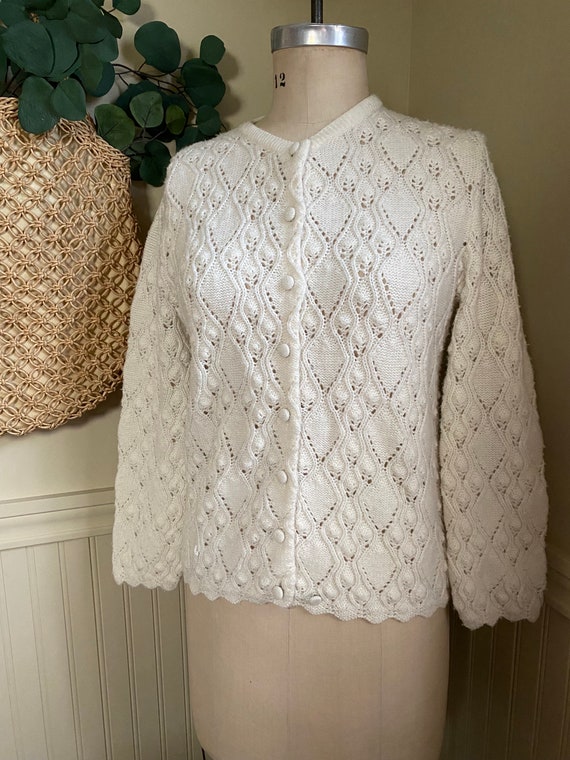 Vintage White Bubble Sweater Cardigan / Decorative
