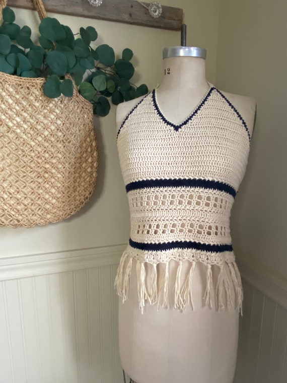 Beach Inspired Crochet Halter Top / Paper Crane T… - image 2