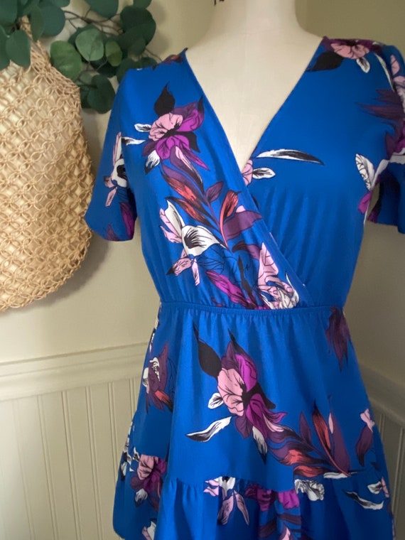 Vibrant Blue Small Floral Dress / Tropical Vacati… - image 2